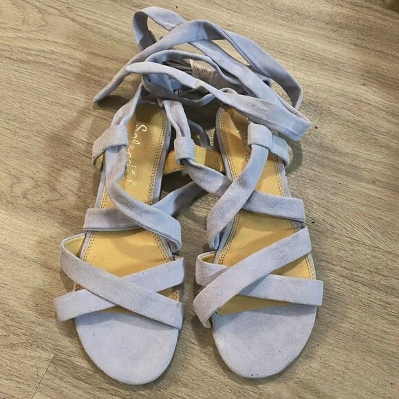 Splendid, women's blue suede open toed wrapped ankle strap casual sandals sz 7.5 - Picture 1 of 5
